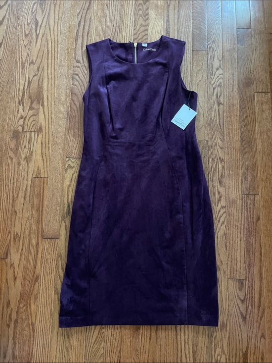 Calvin Klein Dresses & Skirts - Calvin Klein Plum Faux Suede Sleeveless Shift Dress Women’s Sz 14 NWT